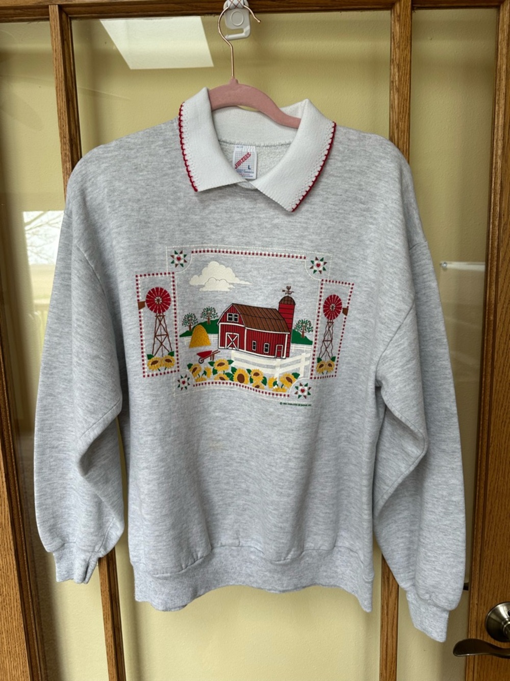 Jerzees Gray Sweatshirt with Red Barn Farm Graphic